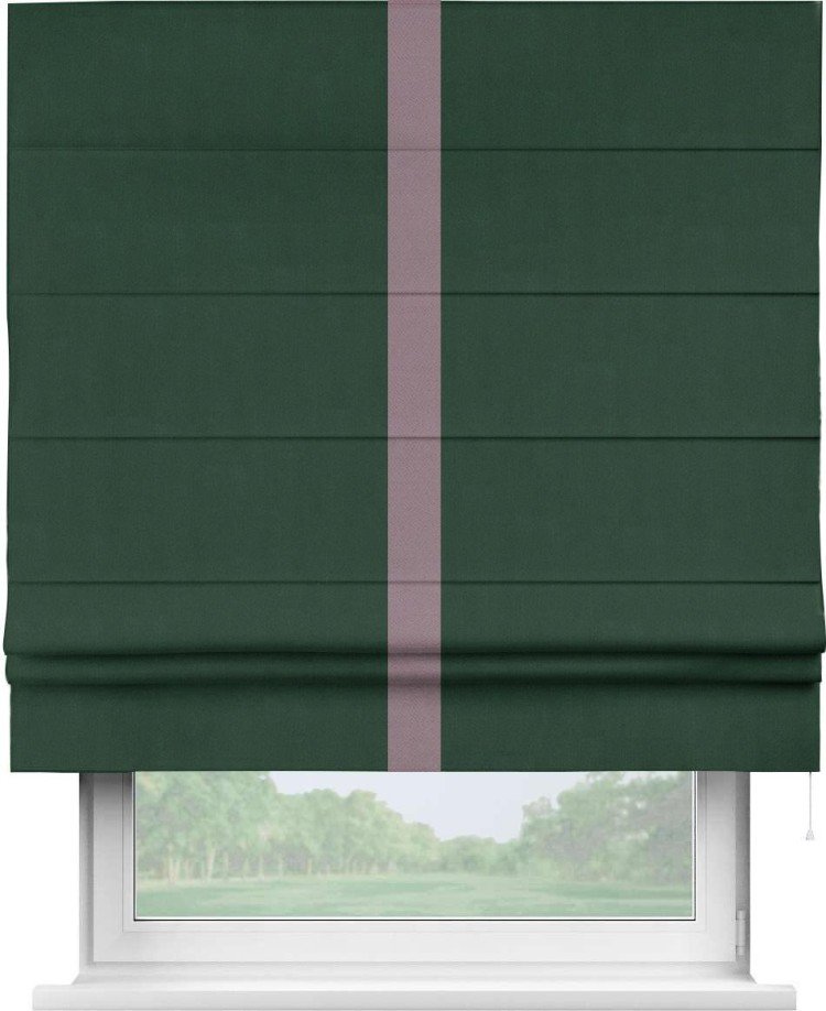 Римская штора «Кортин» для проема, блэкаут однотонный зелёный с кантом Хайвэй