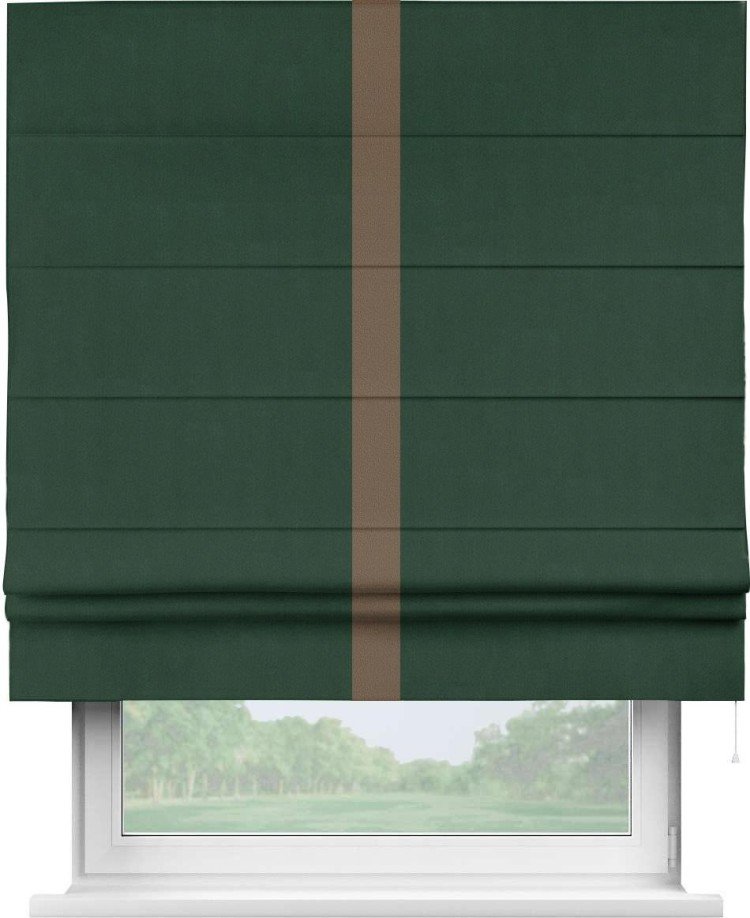 Римская штора «Кортин» для проема, блэкаут однотонный зелёный с кантом Хайвэй